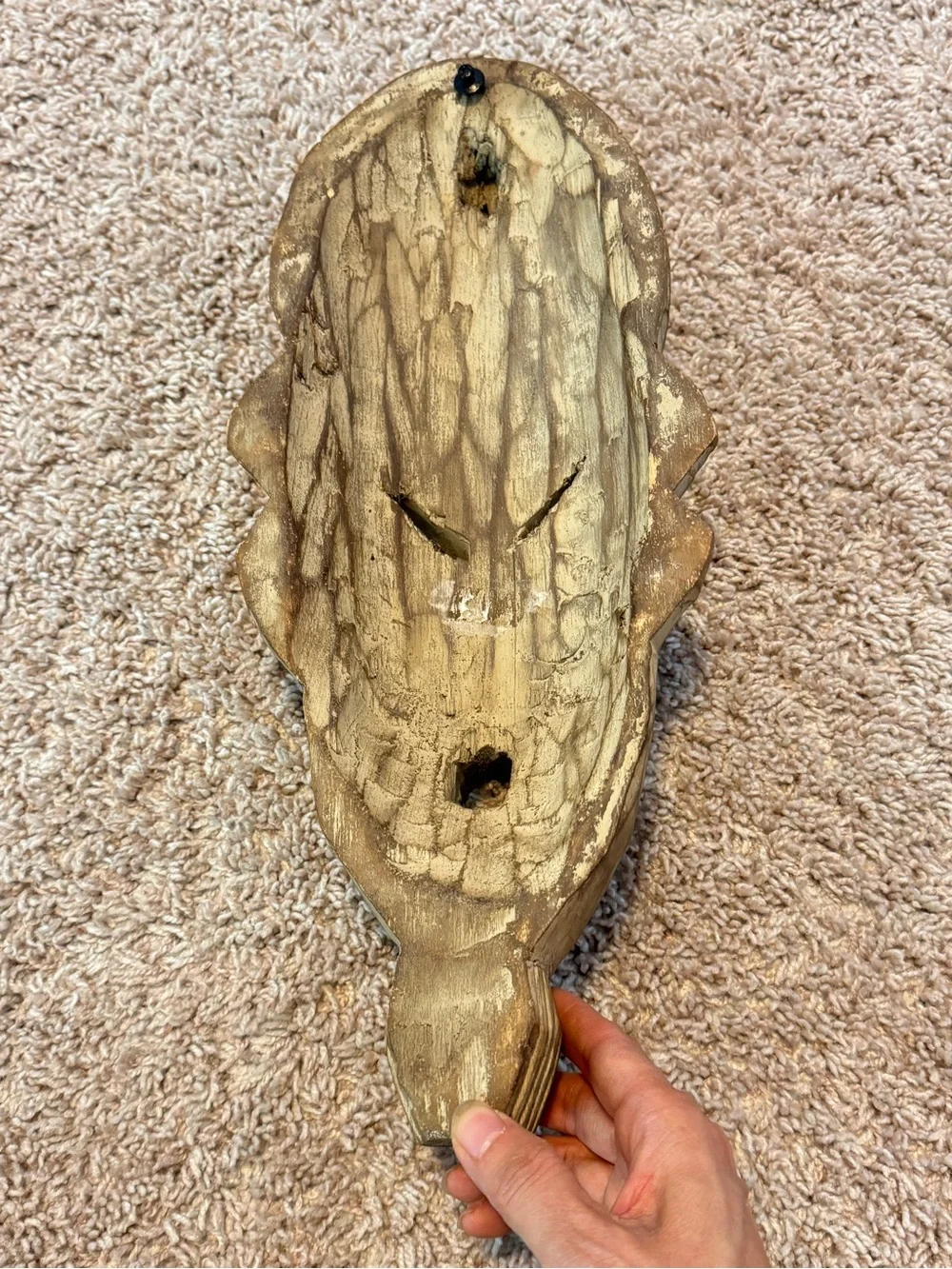 Wall Art Handmade Thinking Mask African Wood Mask (Ghana) 15”